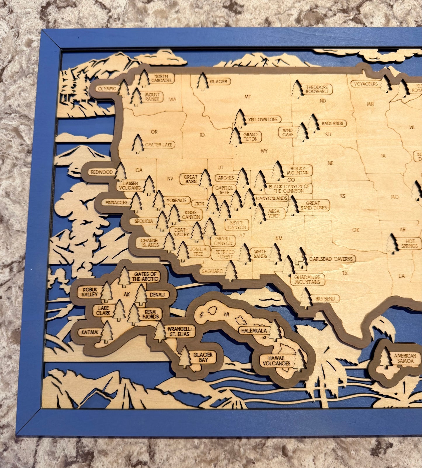 3D National Park Map Visit Tracker - Blue Landscapes