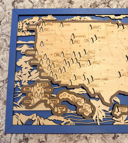 3D National Park Map Visit Tracker - Blue Landscapes