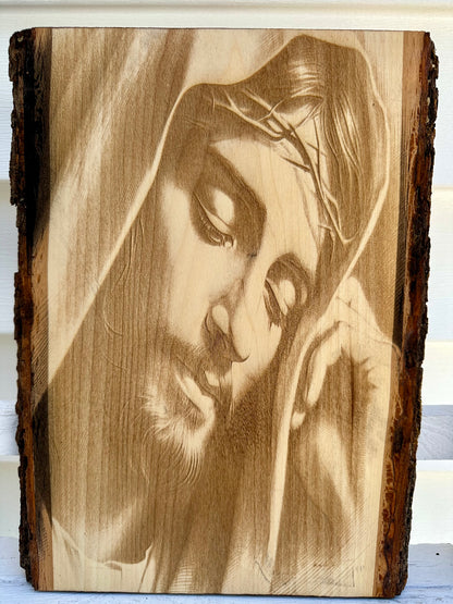 Jesus Head on Hand Live Edge Rectangular Plaque
