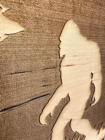 Sasquatch Bigfoot and Flag Live Edge Rectangular Plaque