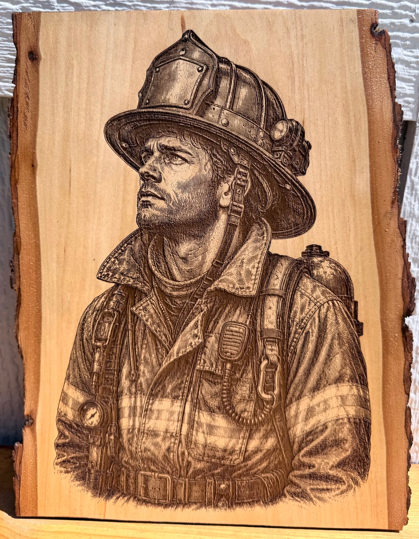 Plaque Live Edge Rectangular - Firefighter