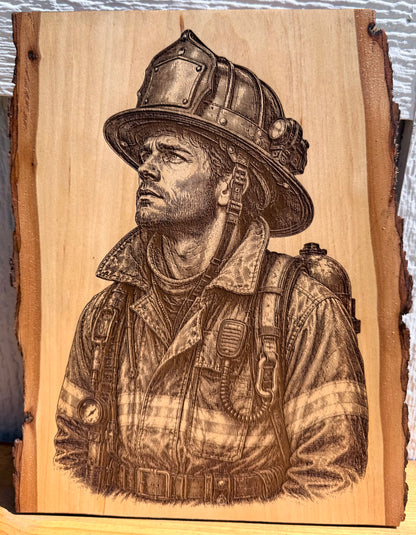Plaque Live Edge Rectangular - Firefighter