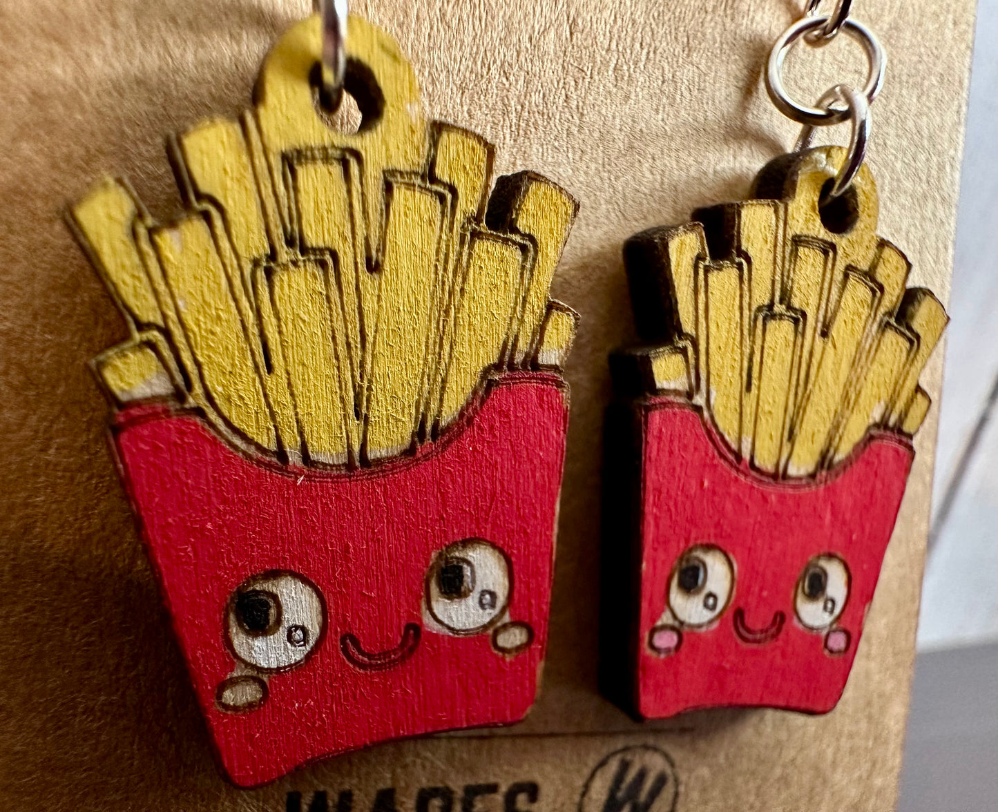 Wooden Engraved Dangle Earrings - Fries