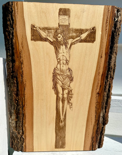 Jesus on Cross Live Edge Rectangular Plaque