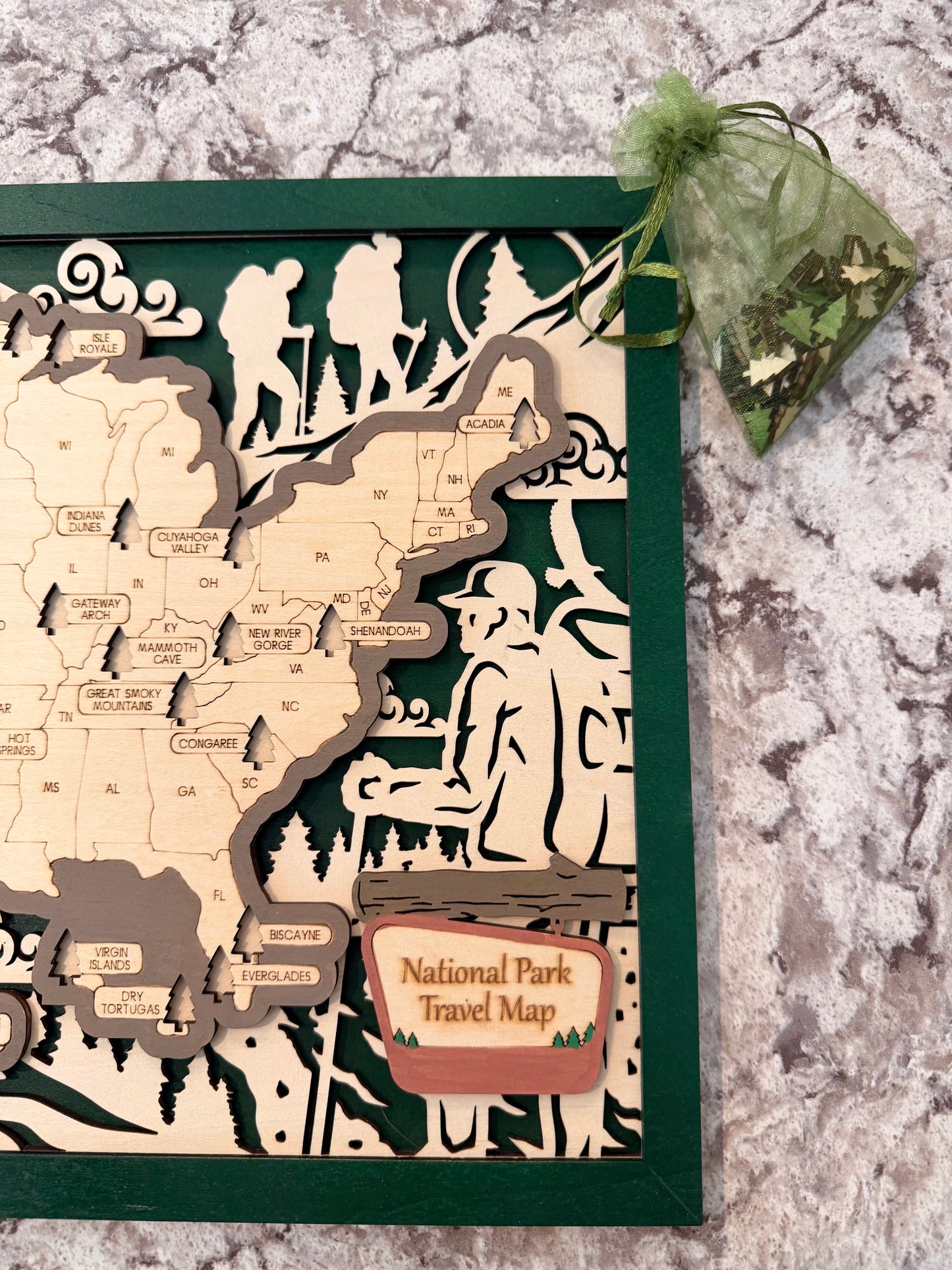 3D National Park Map Visit Tracker - Green Outdoor Activities