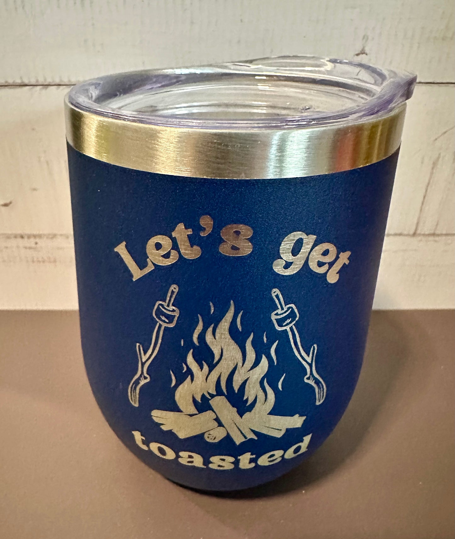 Let’s Get Toasted - Navy - 12oz Stainless Steel Double Wall Vacuum Insulated Wine Tumbler with Lid