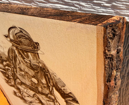 Plaque Live Edge Rectangular - Firefighter in Gear