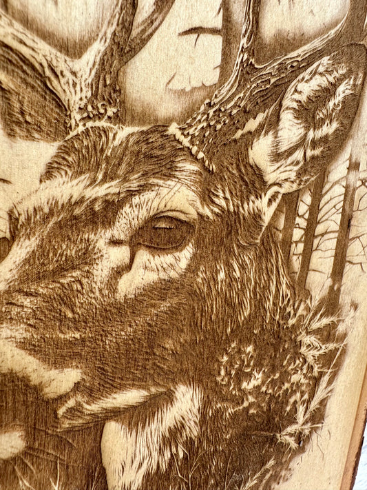 Deer Head Up Close Live Edge Rectangular Plaque