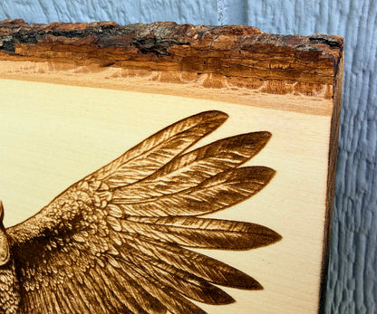 Plaque Live Edge Rectangular - Owl with Wings Spread