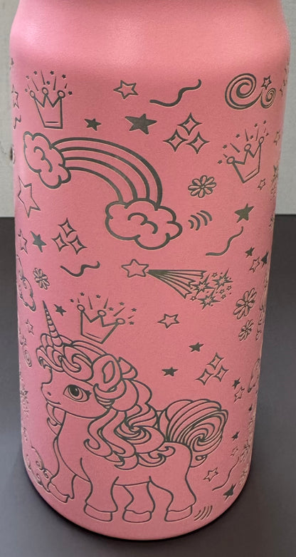 16oz. Insulated Water Bottle with Straw Lid and Built in Lid Handle - Pink with Unicorns