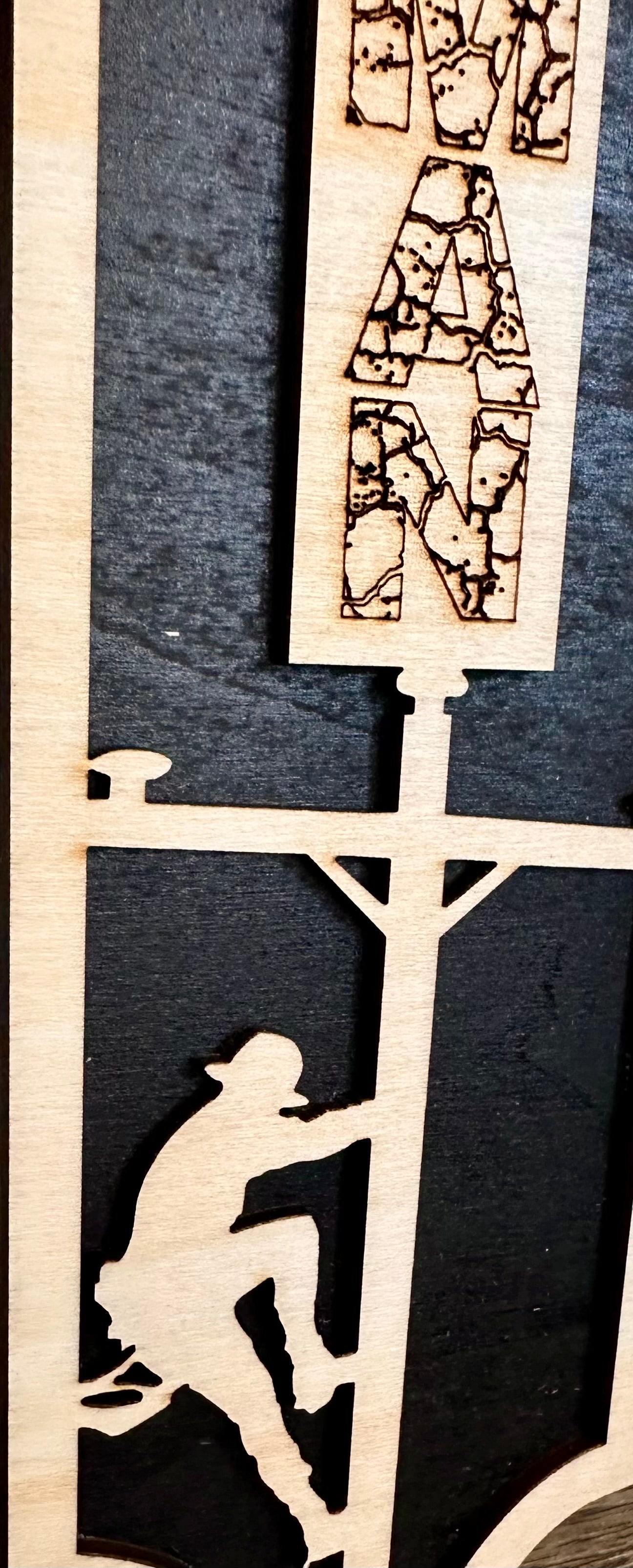 3D Layered and Engraved Wood Cross - Lineman