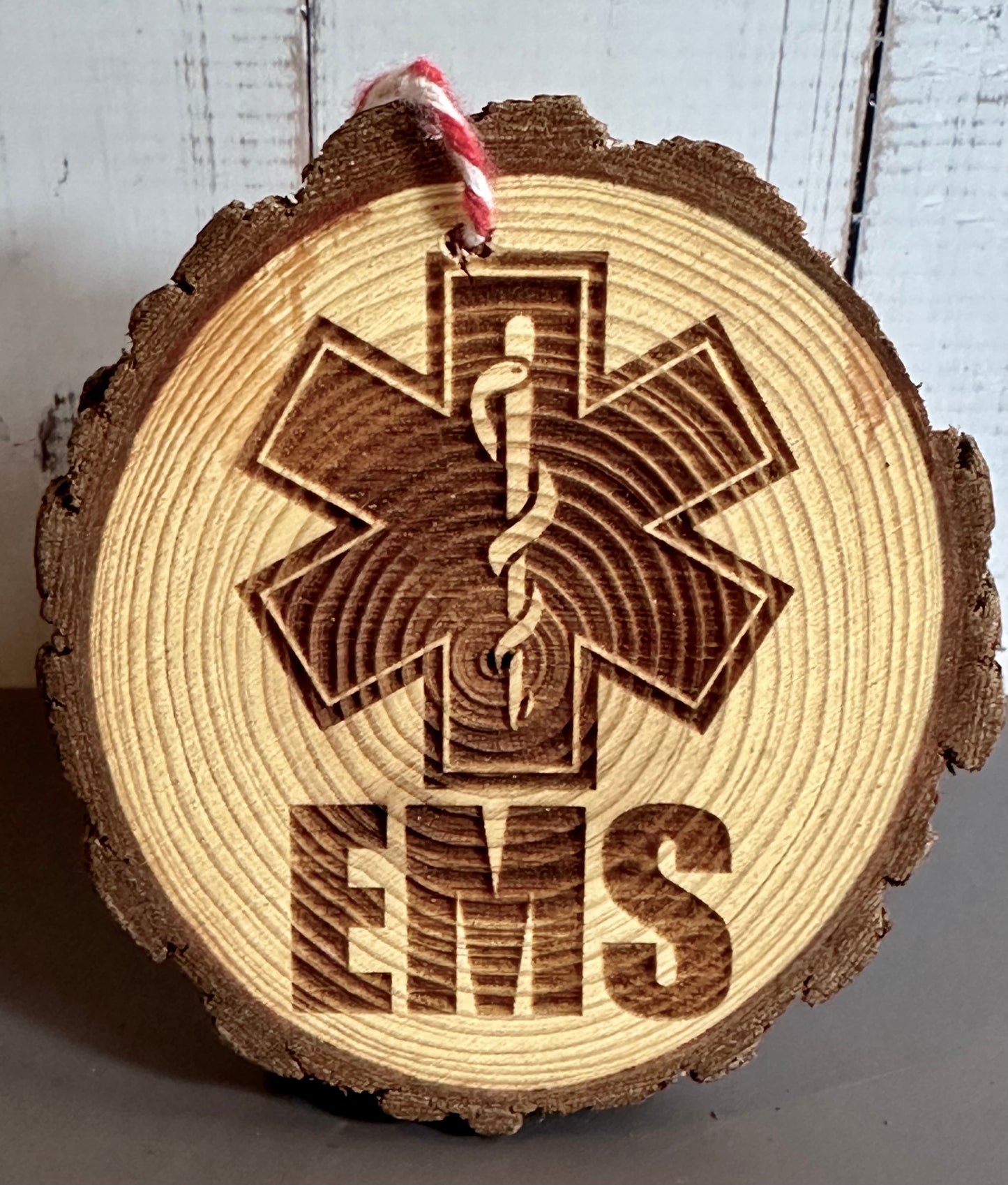Engraved Live Edge Wooden Round Ornament - EMS