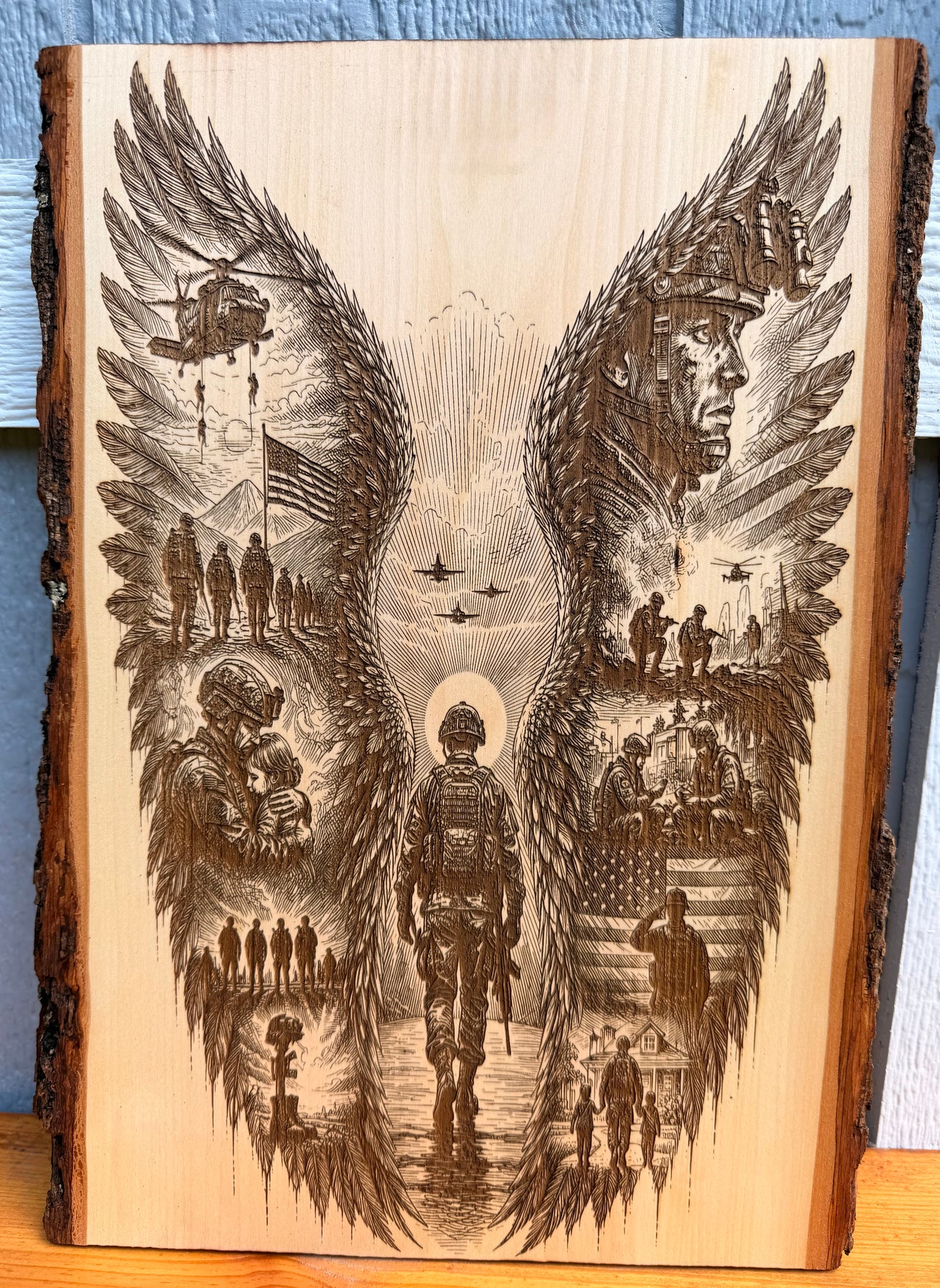 Plaque Live Edge Rectangular - Military Angel Wings