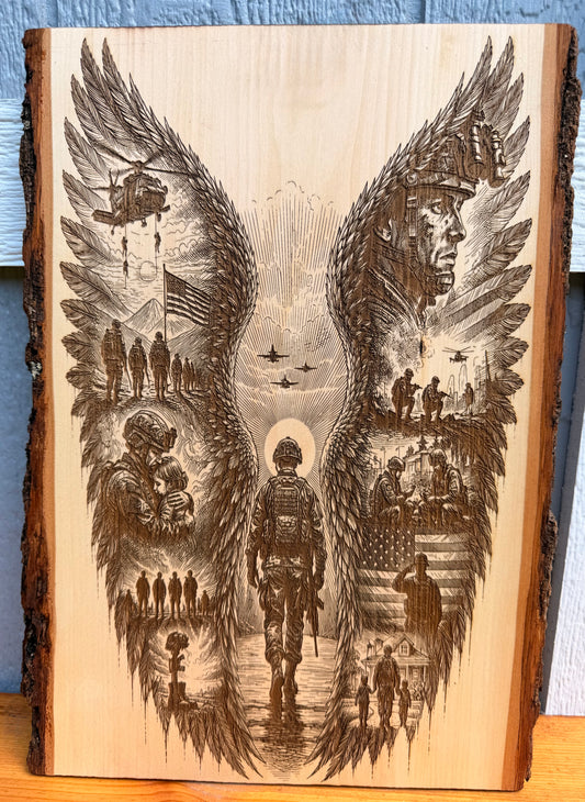 Plaque Live Edge Rectangular - Military Angel Wings