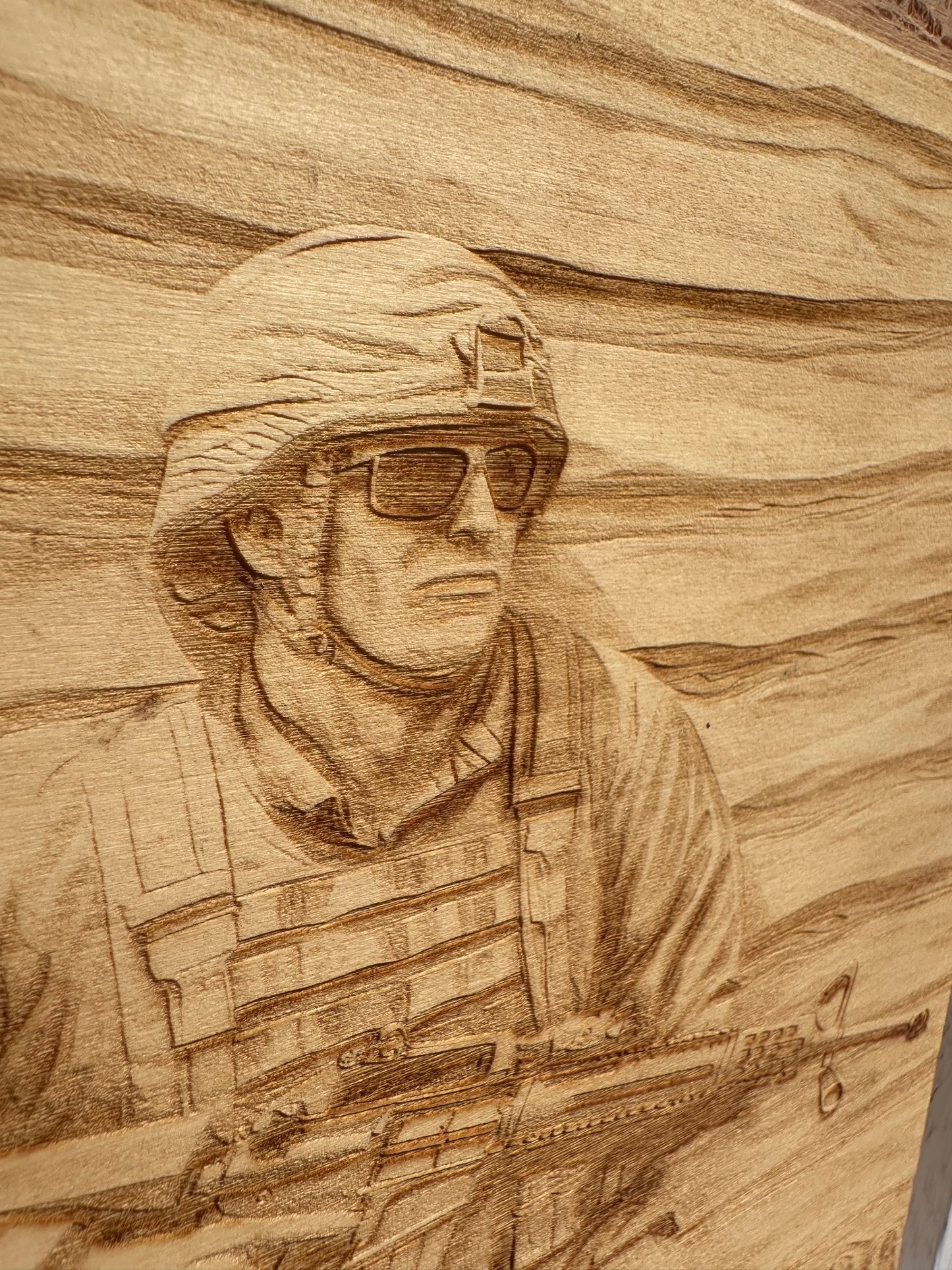 Military Soldier with Flag Background Live Edge Rectangular Plaque