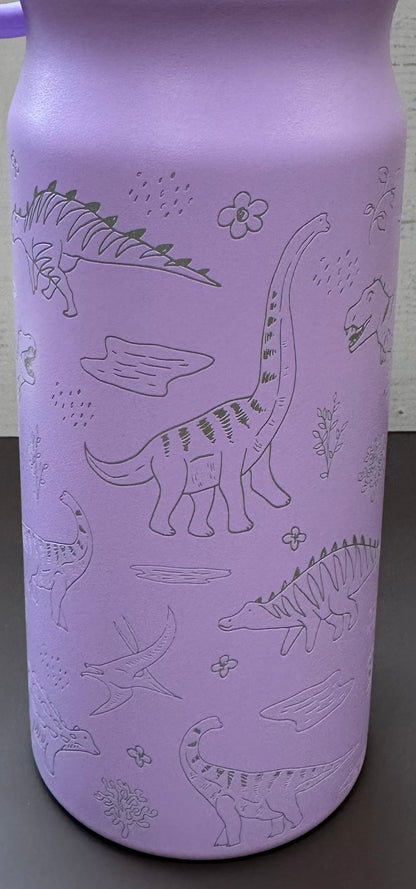 16oz. Insulated Water Bottle with Straw Lid and Built in Lid Handle - Purple with Dinosaurs