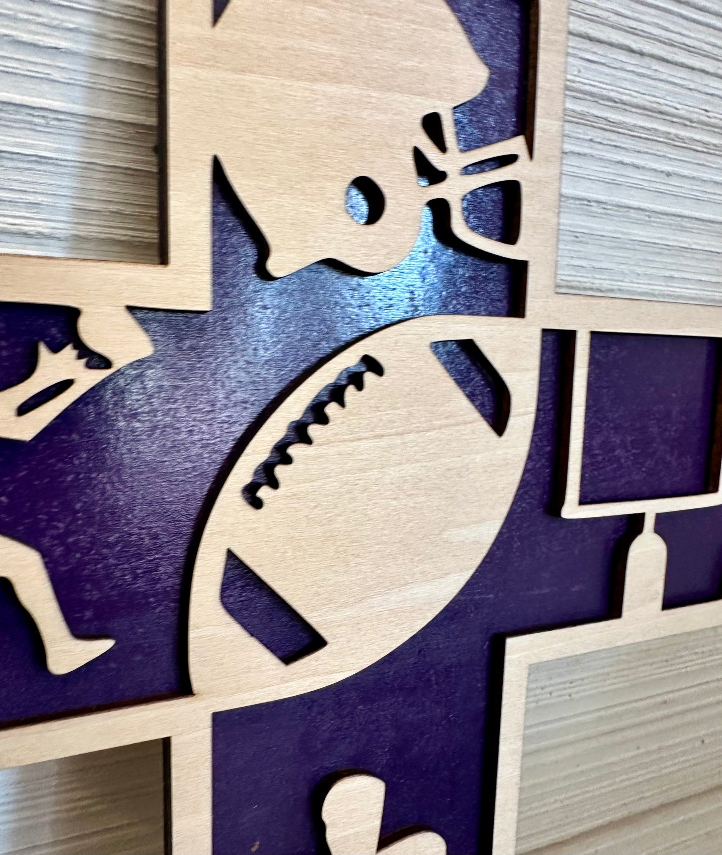 3D Layered and Engraved Wood Cross - Football