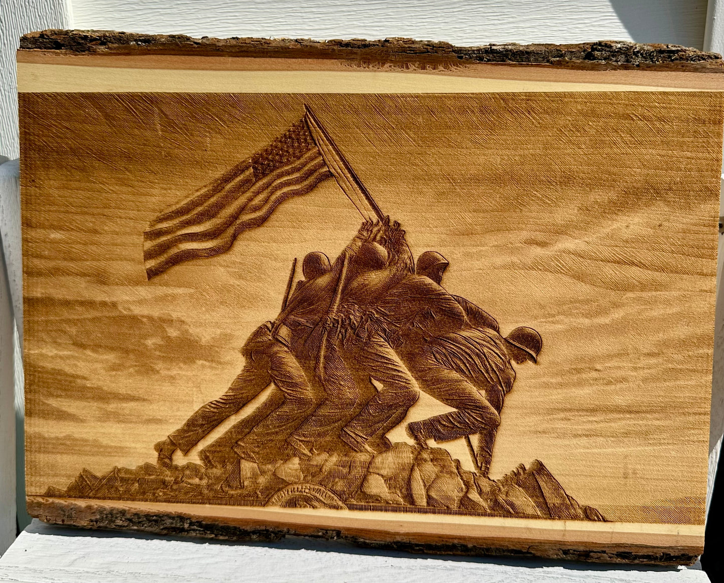 Military Iwo Jima Flag Raising Live Edge Rectangular Plaque