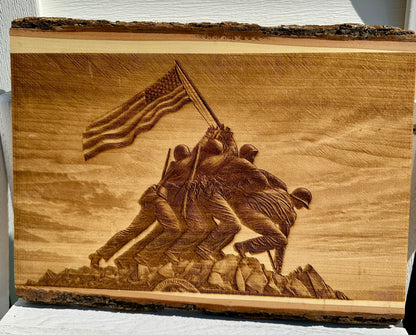 Military Iwo Jima Flag Raising Live Edge Rectangular Plaque