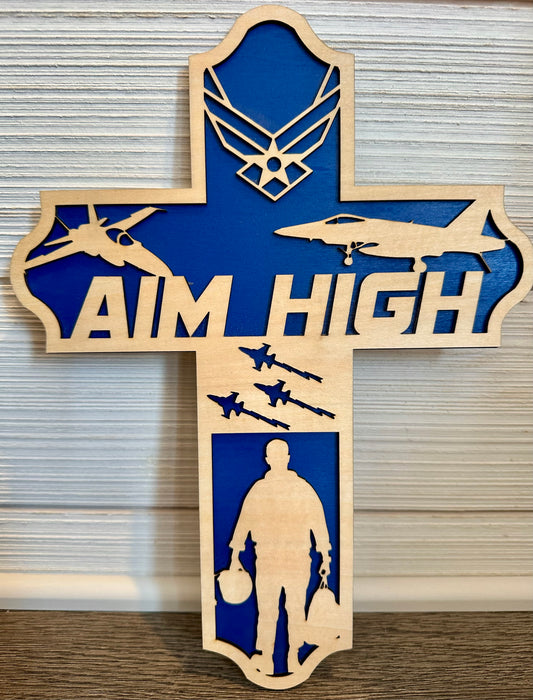 3D Layered and Engraved Wood Cross - Air Force