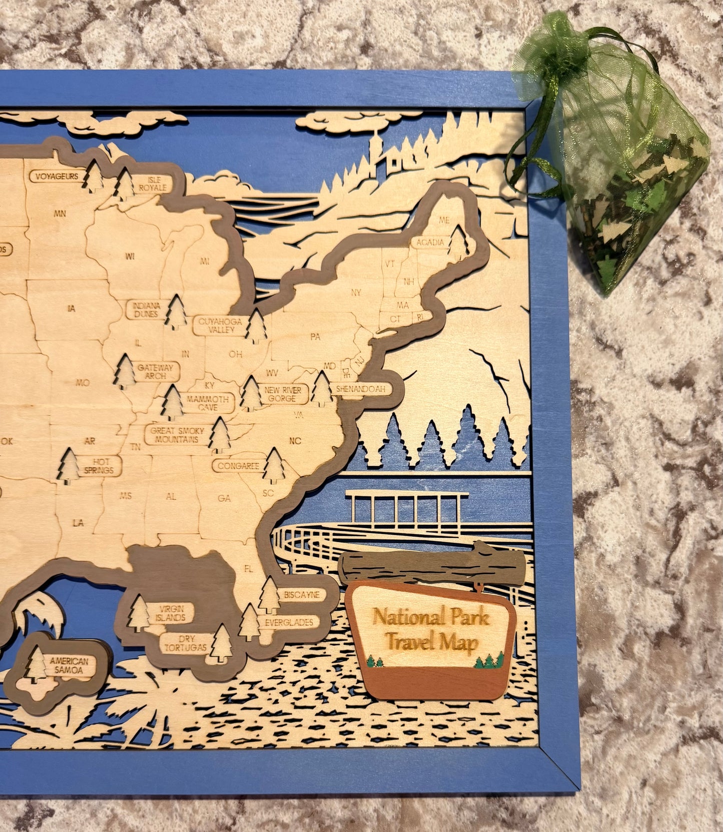 3D National Park Map Visit Tracker - Blue Landscapes