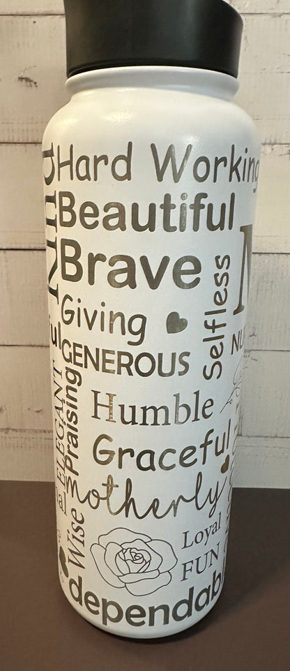 40oz. Insulated Water Bottle with Collapsible Straw Lid - White, Mom Collage