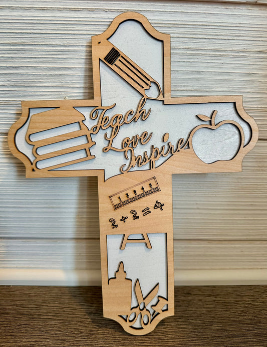 3D Layered and Engraved Wood Cross - Teacher