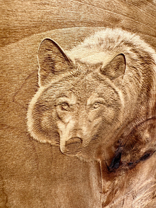 Wolf Stare Live Edge Rectangular Plaque