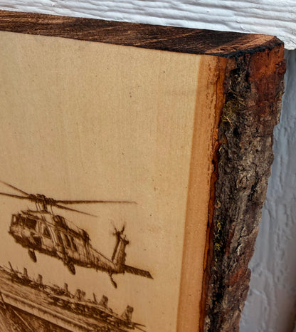 Plaque Live Edge Rectangular - Carrier with Helicopter