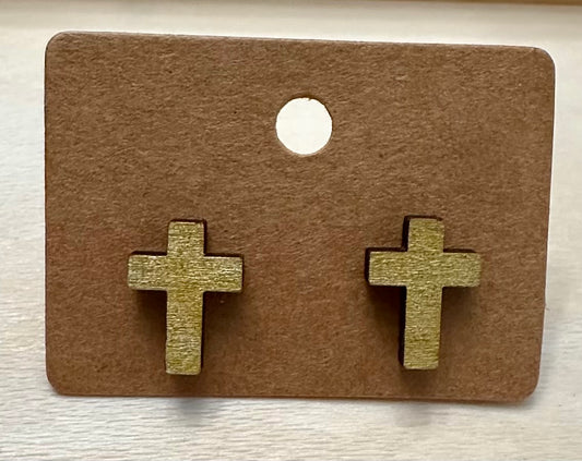 Wooden Engraved Earrings - Cross