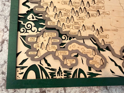 3D National Park Map Visit Tracker - Green Outdoor Activities