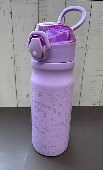 16oz. Insulated Water Bottle with Straw Lid and Built in Lid Handle - Purple with Dinosaurs