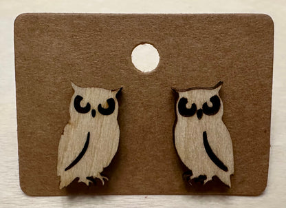 Wooden Engraved Earrings - Owl