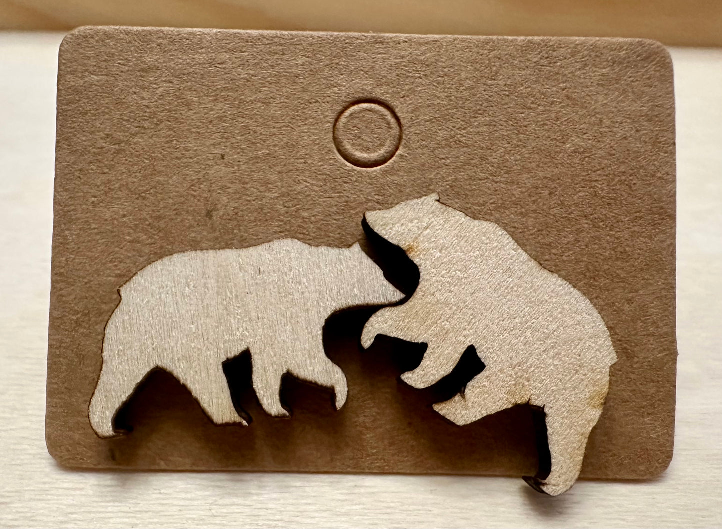 Wooden Engraved Earrings - Bears