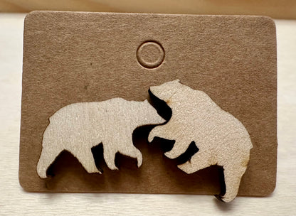 Wooden Engraved Earrings - Bears