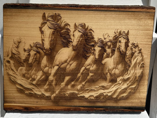 Forward Stampeding Horses Live Edge Rectangular Plaque