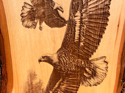 Plaque Live Edge Rectangular - Pair of Soaring Eagles