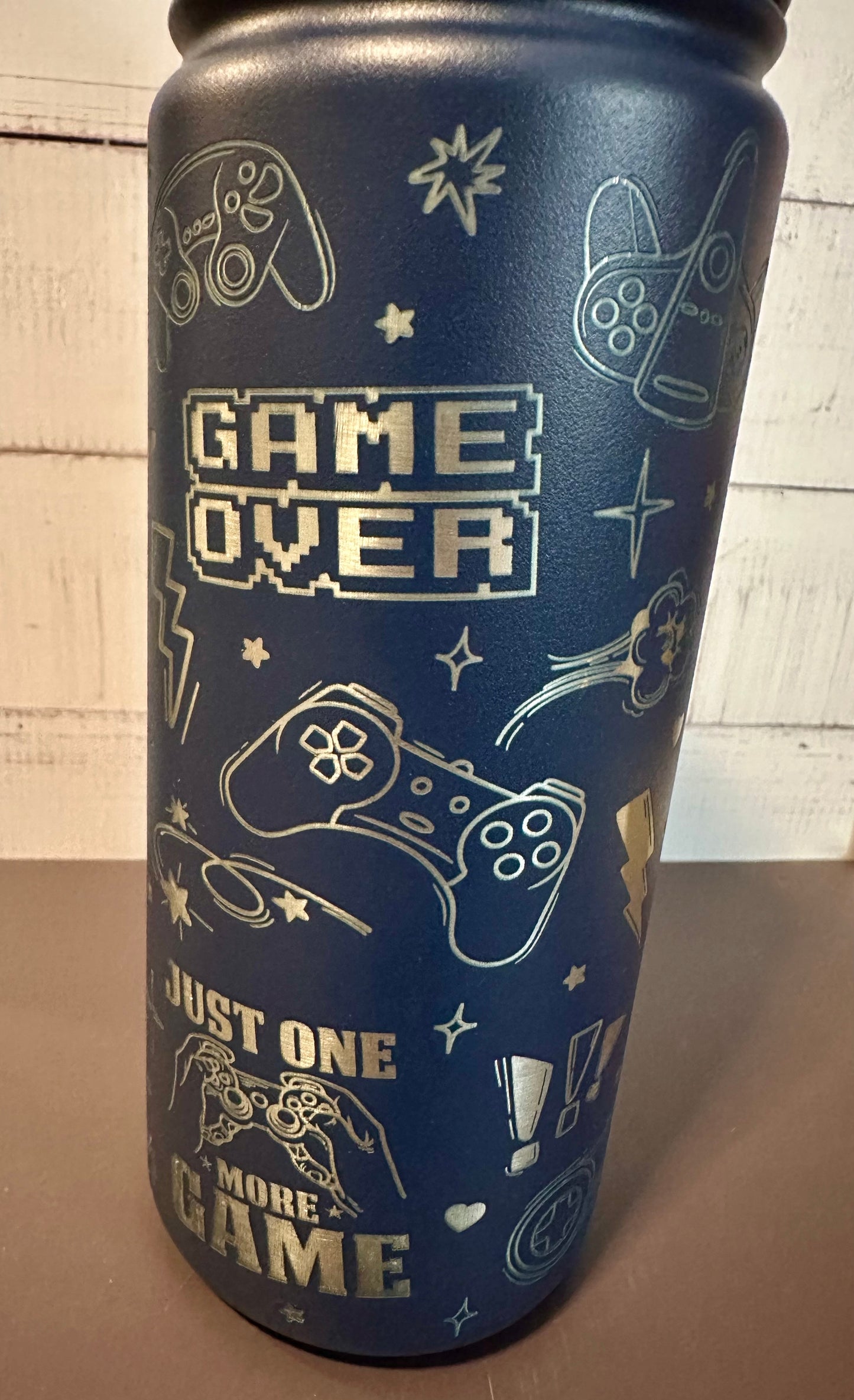 16oz. Insulated Water Bottle with Straw Lid - Navy, Video Gaming