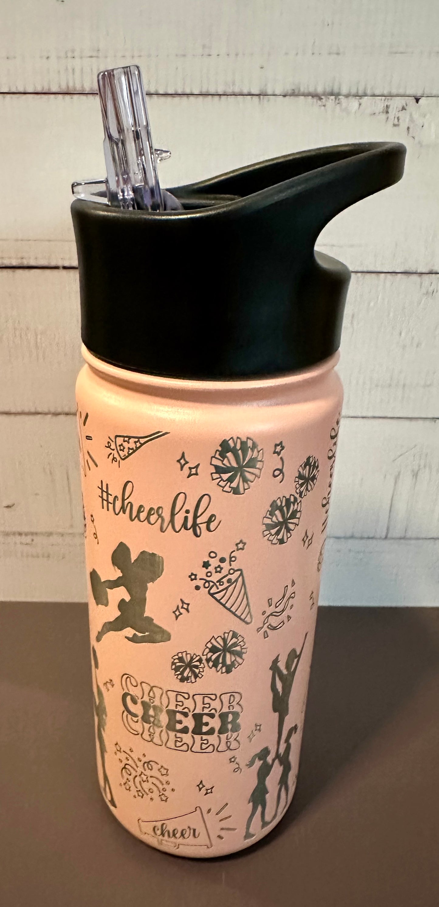 16oz. Insulated Water Bottle with Straw Lid - Pink, Cheerleader