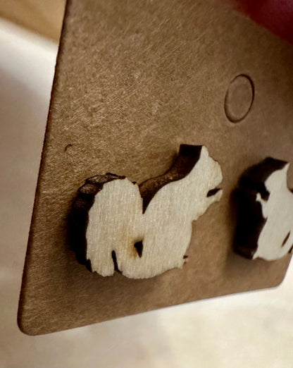 Wooden Engraved Earrings - Squirrels
