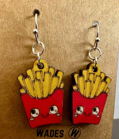 Wooden Engraved Dangle Earrings - Fries