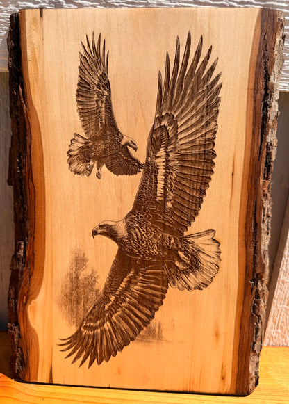 Plaque Live Edge Rectangular - Pair of Soaring Eagles