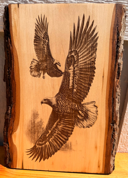 Plaque Live Edge Rectangular - Pair of Soaring Eagles