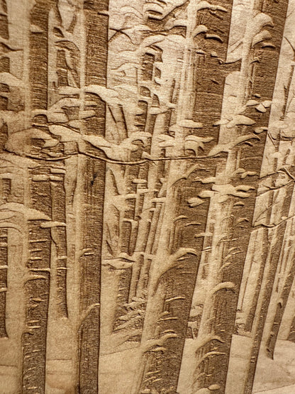 Deer in Snowy Forest Live Edge Rectangular Plaque