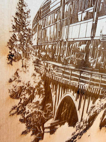 Plaque Live Edge Rectangular - Train 1810 on Bridge