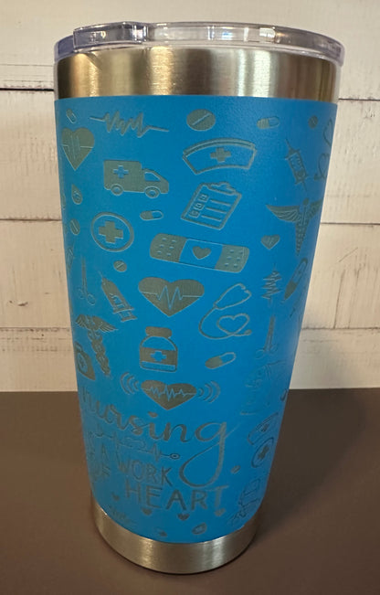 20oz. Insulated Travel Tumbler with Slide Lid - Blue Nurse Collage