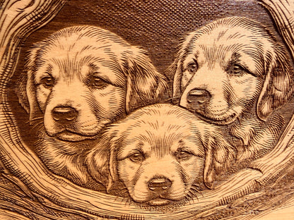 Plaque Live Edge Rectangular - Three Retriever Puppies