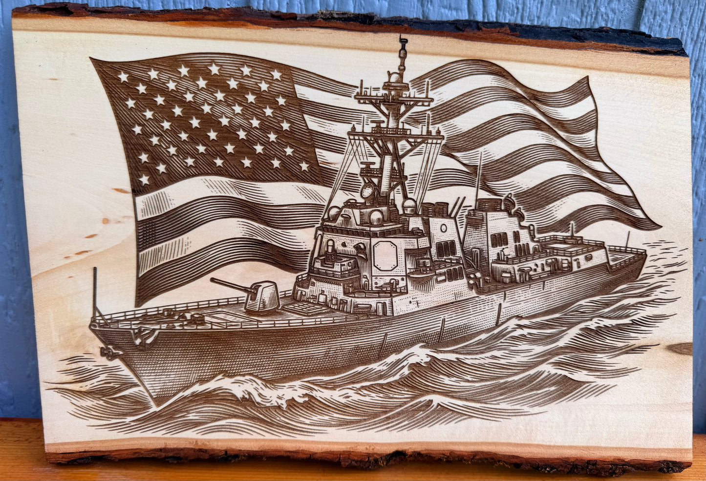 Plaque Live Edge Rectangular - Destroyer with Flag