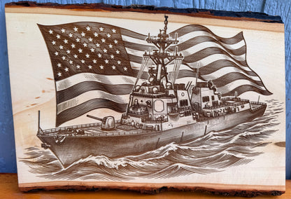 Plaque Live Edge Rectangular - Destroyer with Flag