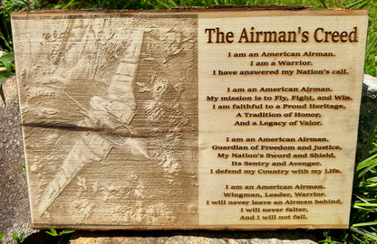 Military The Airman’s Creed with Aircraft Live Edge Rectangular Plaque